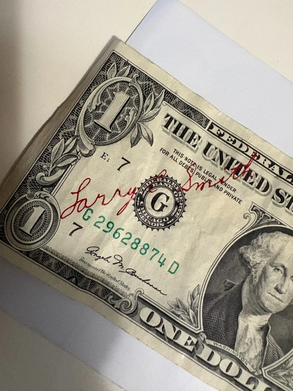 Larry Cowboy Smith — Limited edition autographed Larry "Cowboy" Smith 1983 Iditarod dollar bill, изображение 2