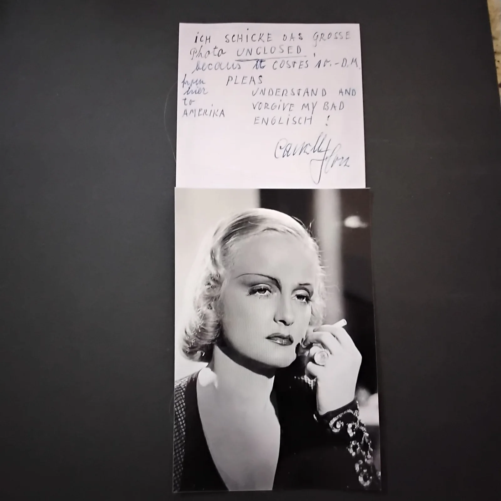 Camilla Horn SIGNED Note Photo 20s German Movie Actress Faust Tempest Barrymore, image 2