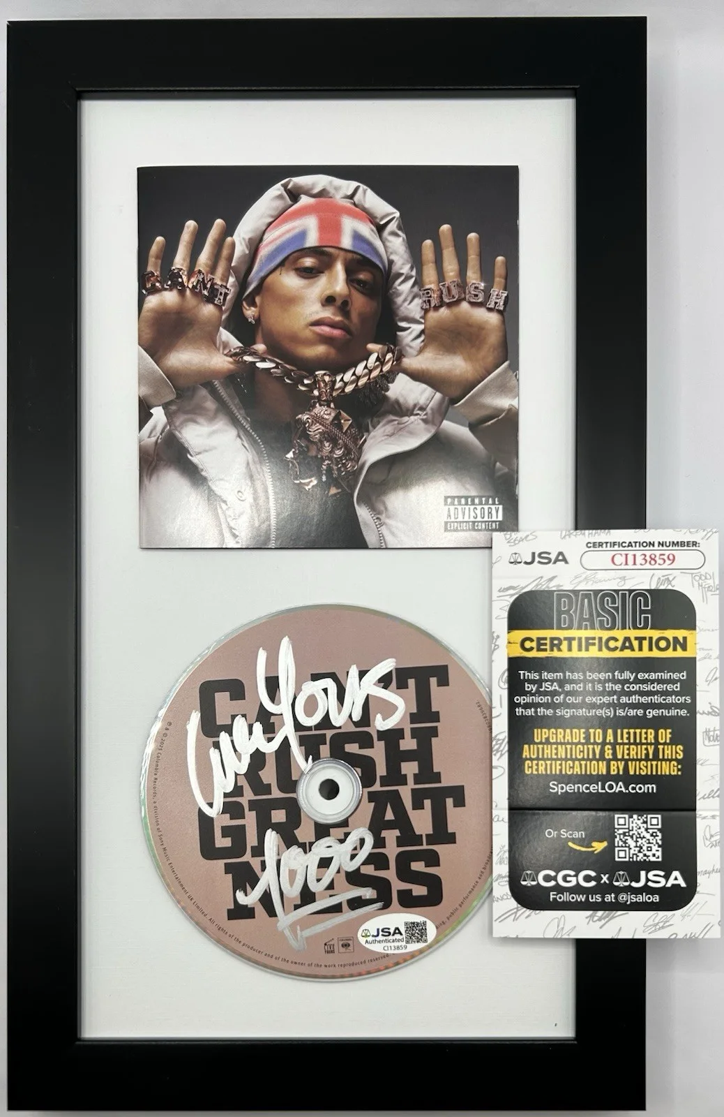 CENTRAL CEE — CENTRAL CEE SIGNED "CAN'T RUSH GREATNESS" CD WITH FRAME RARE UK RAP - JSA COA, image 5