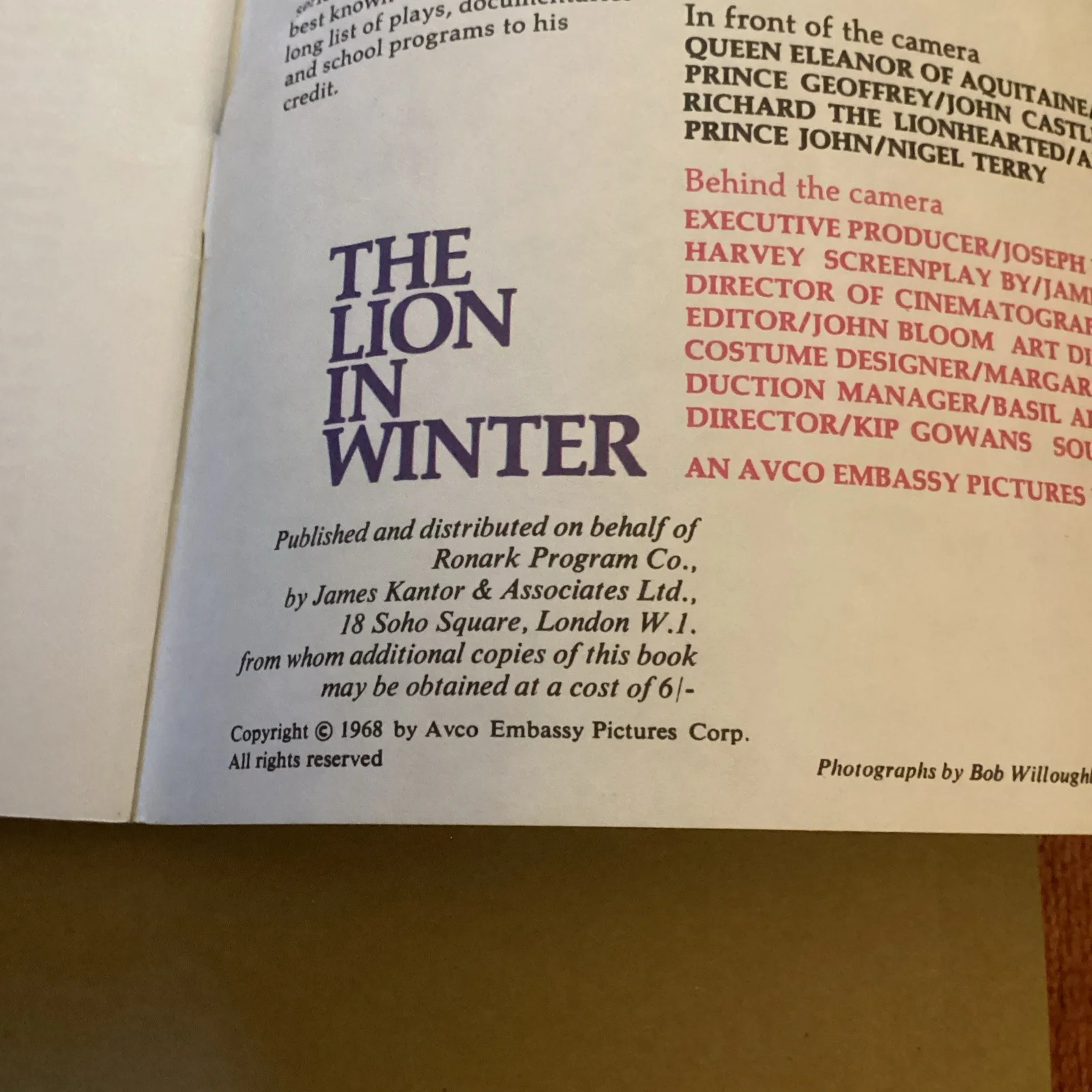 The Lion in Winter 1968 Original Film Brochure, изображение 5