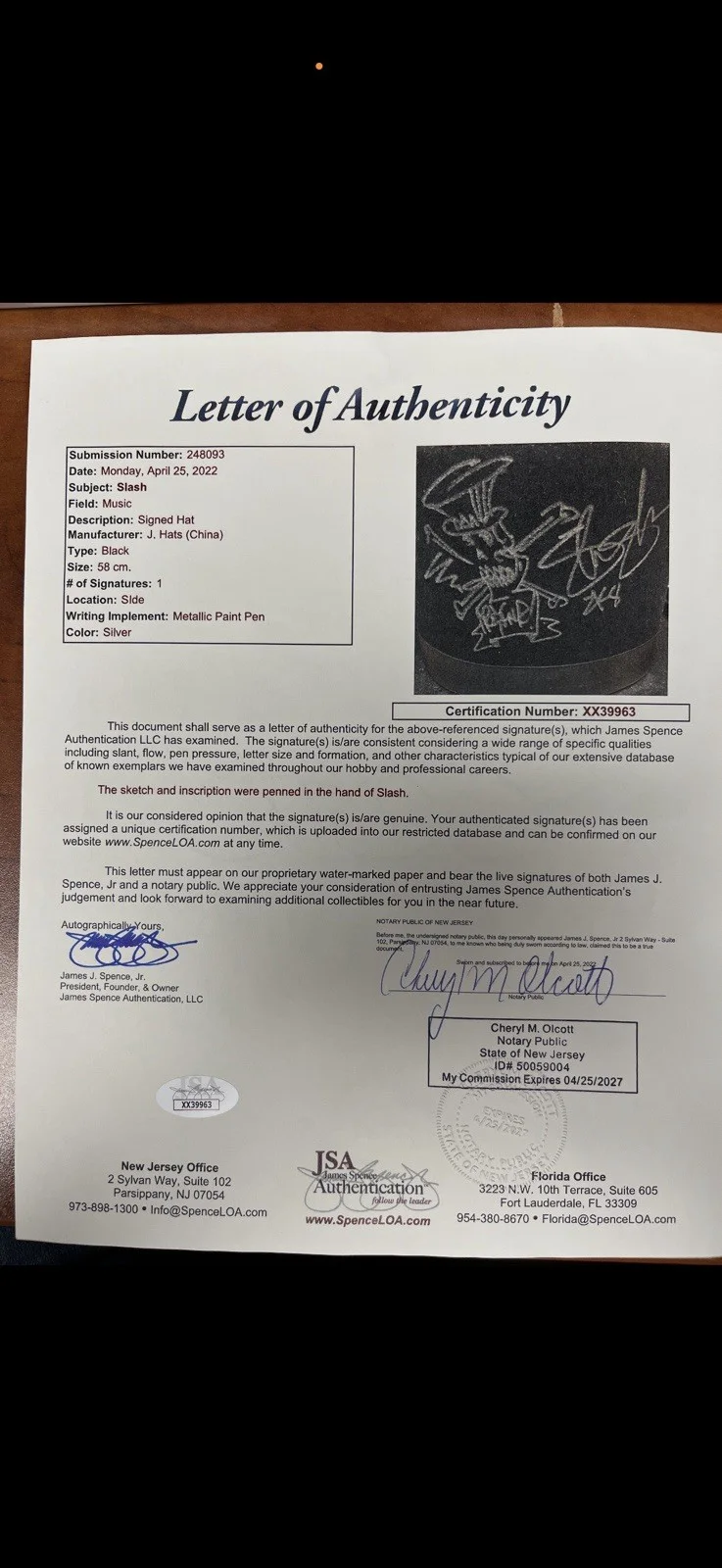 Slash Signed Hat with original artwork jsa !!!, image 3