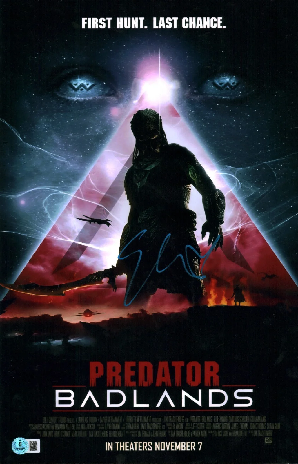 elle fanning — Elle Fanning Signed Autographed Predator Badlands Thia 11x17 Poster BAS COA