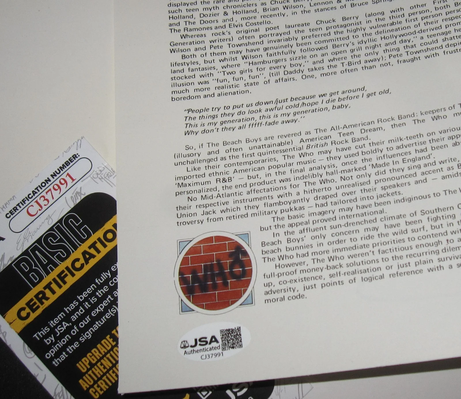 PETE TOWNSHEND SIGNED THE KIDS ARE ALRIGHT LP BOOK WHO ROCK AUTOGRAPH JSA COA, изображение 4