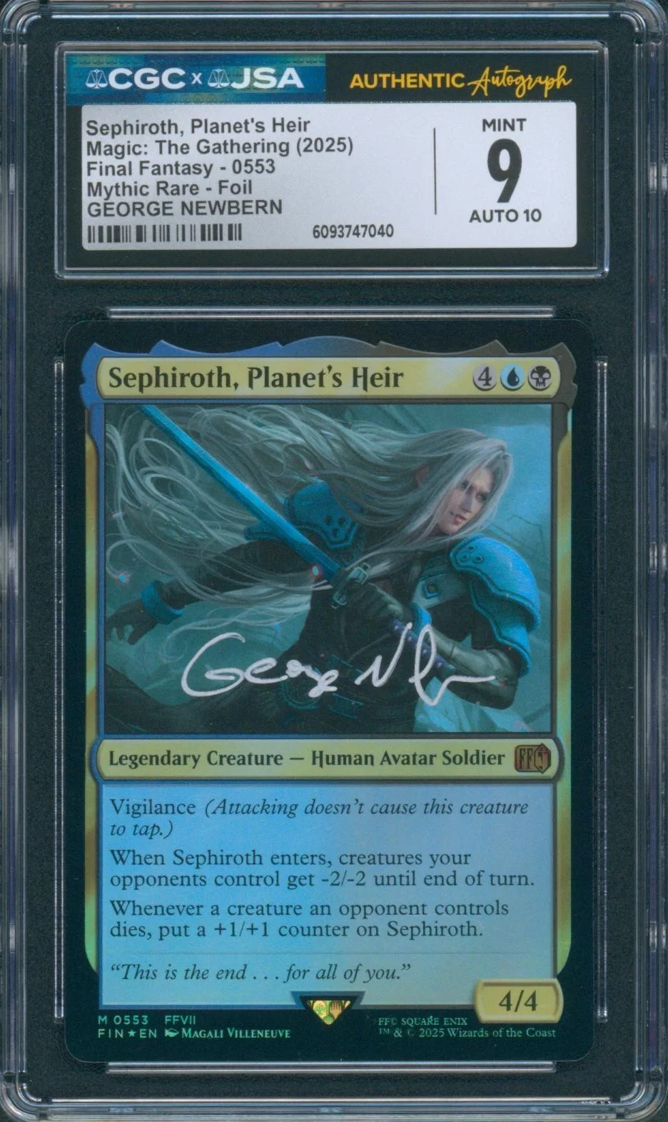 George Newbern — George Newbern Signed MTG Foil Card Final Fantasy Sephiroth Mnt 9 CGC x JSA SLAB