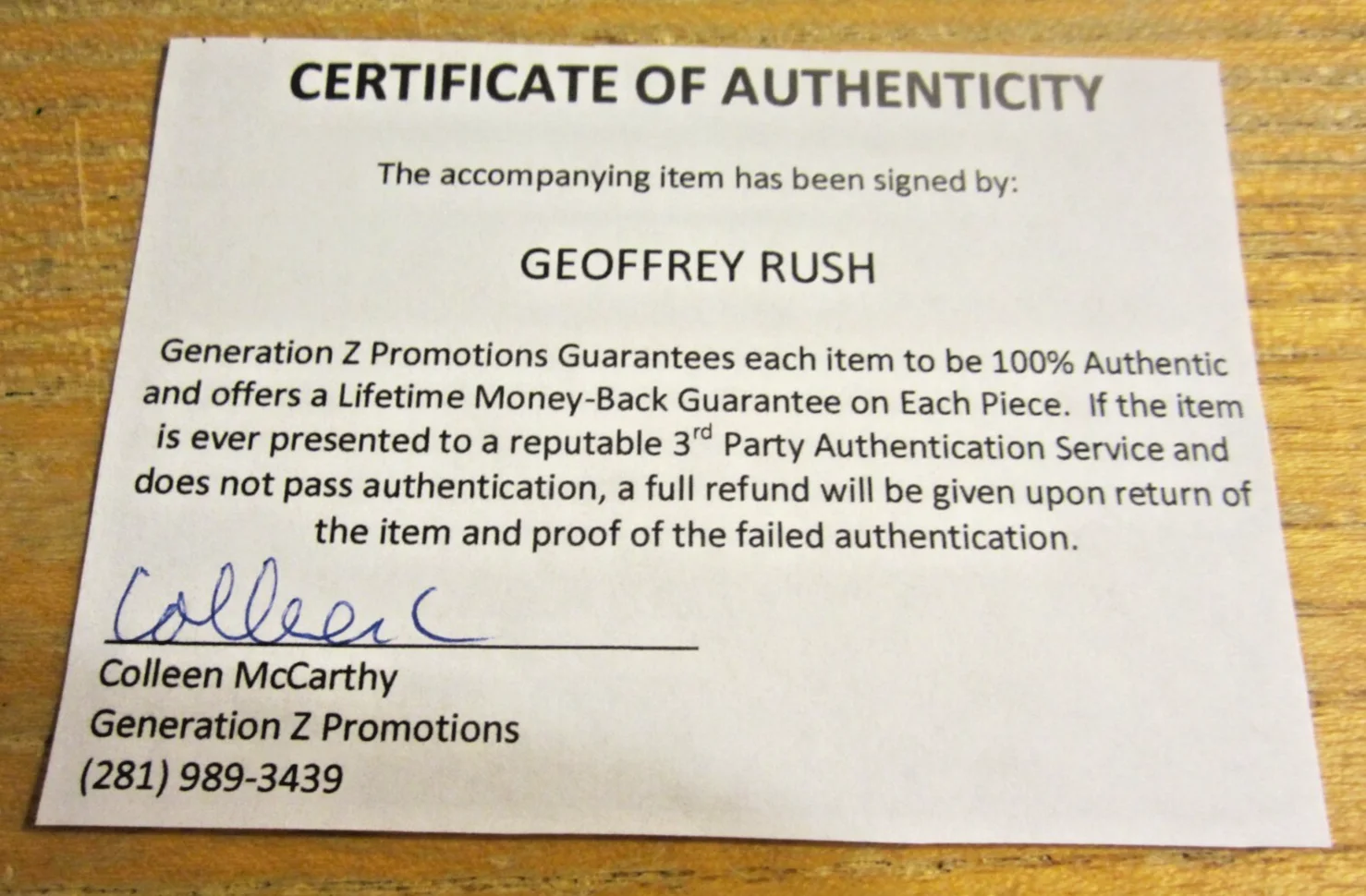 Geoffrey Rush — Geoffrey Rush Actor Autographed Signed 5X7 Photo "Exit the King" King Berenger, изображение 3