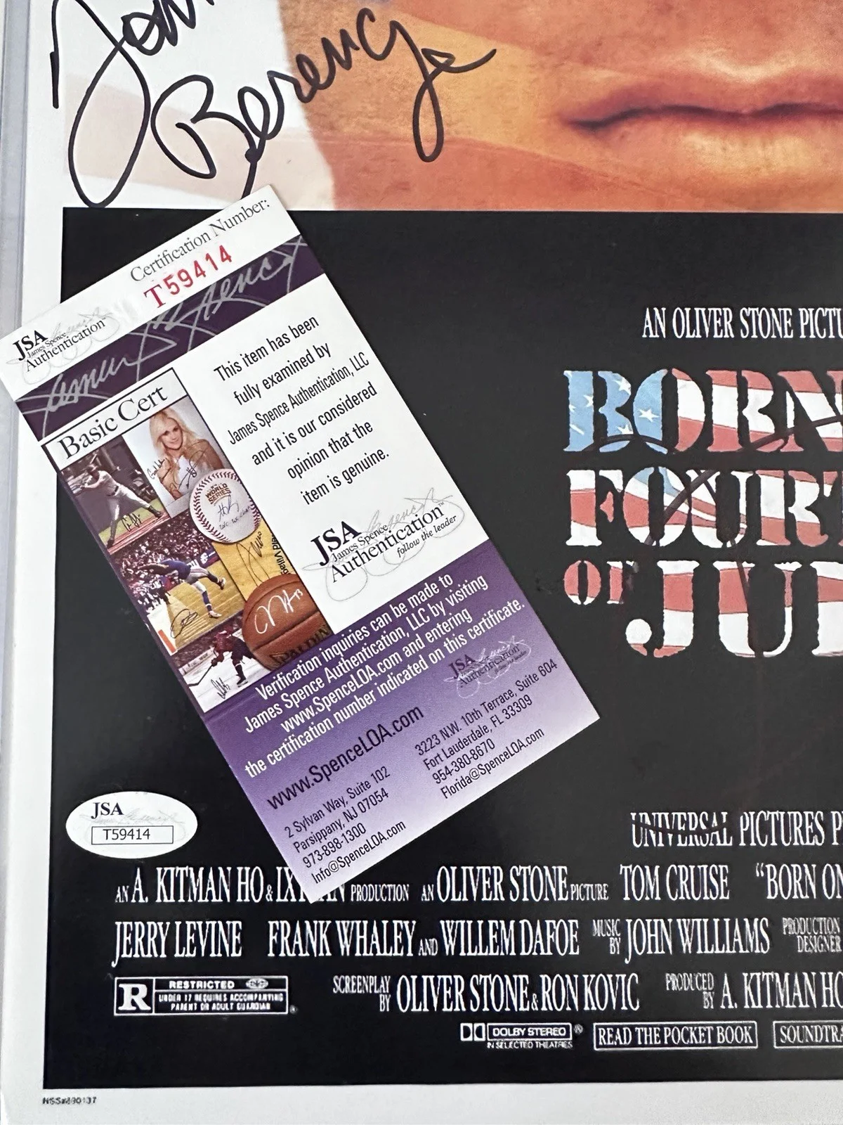Born On The Fourth of July Poster Signed Cruise Stone Baldwin Berenger JSA COA, изображение 2