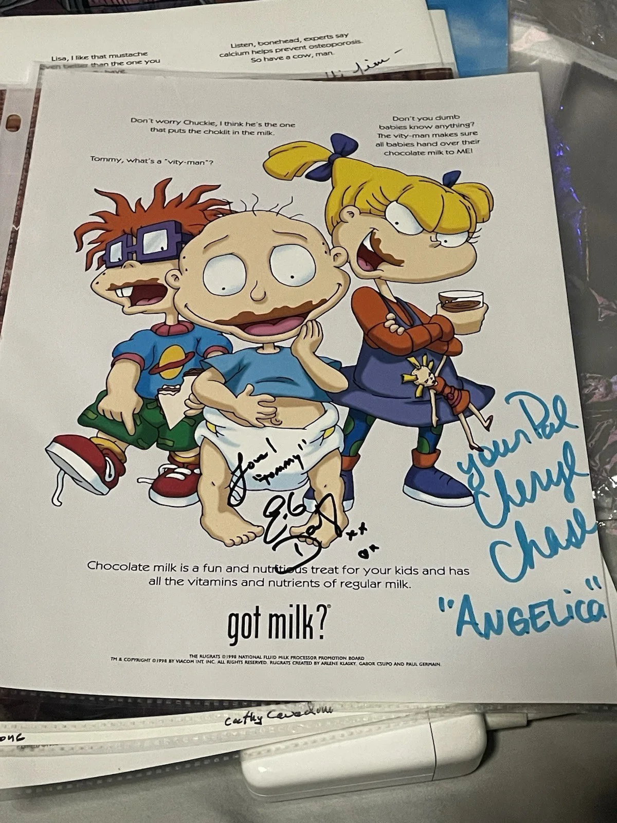 E.G. Daily & Cheryl Chase — E.G. Daily Cheryl Chase Signed Rugrats Got Milk Ad Magazine Photo