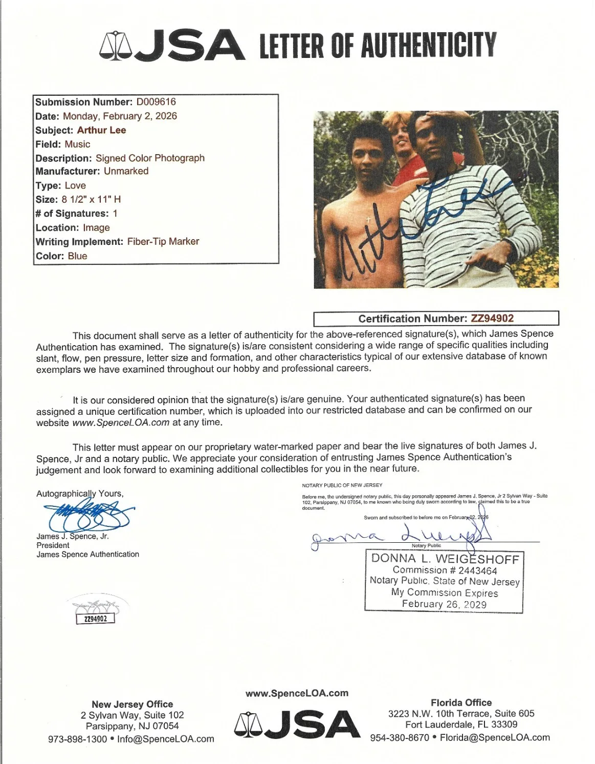 Arthur Lee of LOVE band REAL hand SIGNED 8.5x11" Photo JSA LOA Autographed RARE, изображение 2
