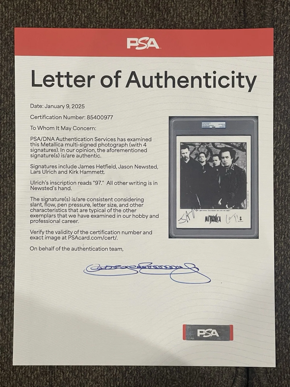 Signed Metallica Photo PSA DNA Slab With 3 Authentications See Photos! Amazing, image 2