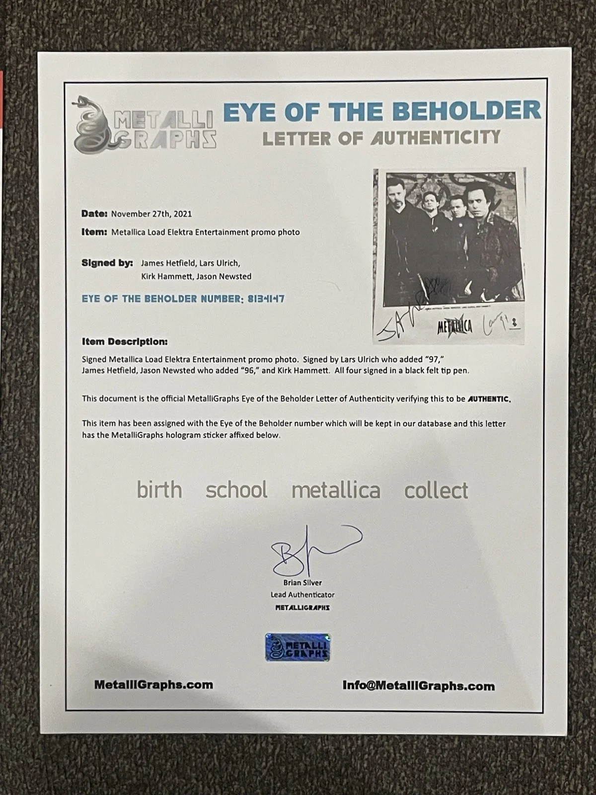 Signed Metallica Photo PSA DNA Slab With 3 Authentications See Photos! Amazing, image 4