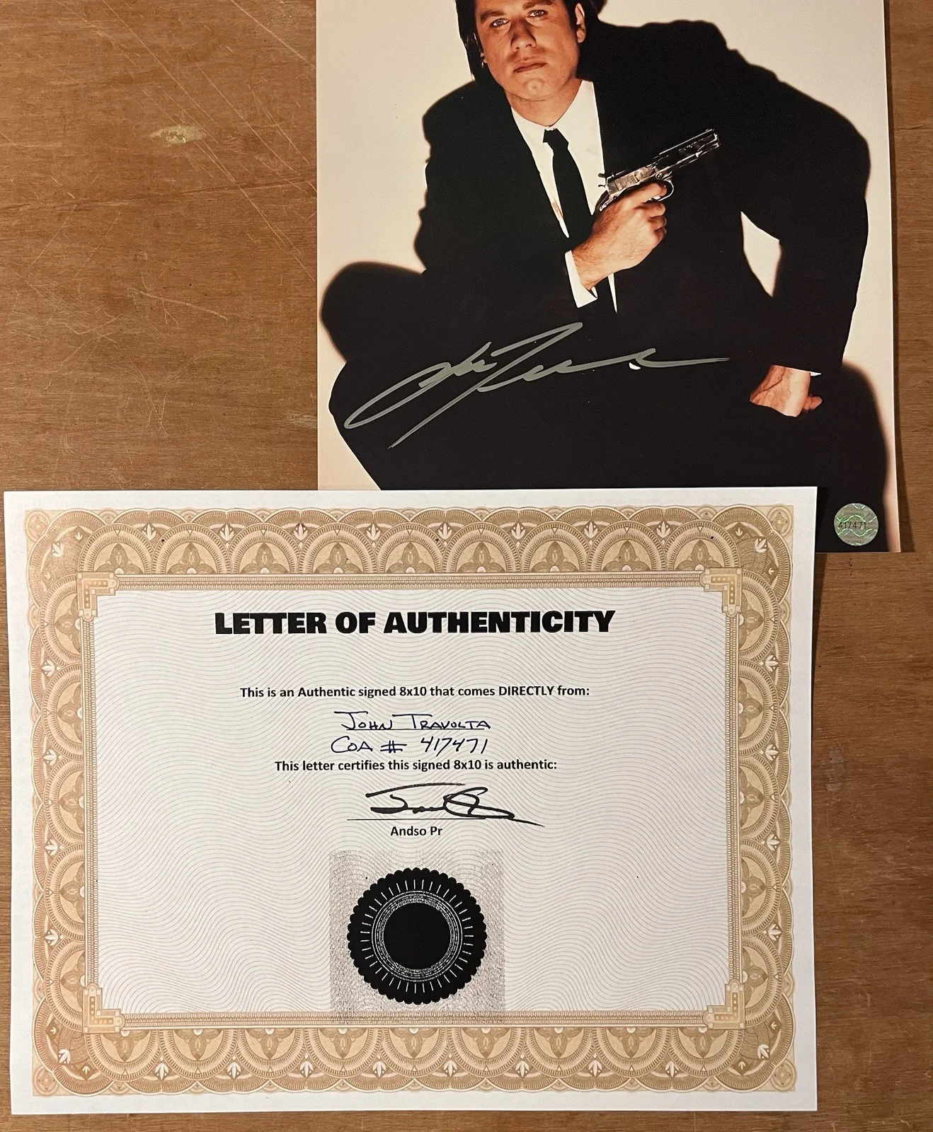 John Travolta Signed Autographed 8x10 Pulp Fiction Photo With COA, image 2