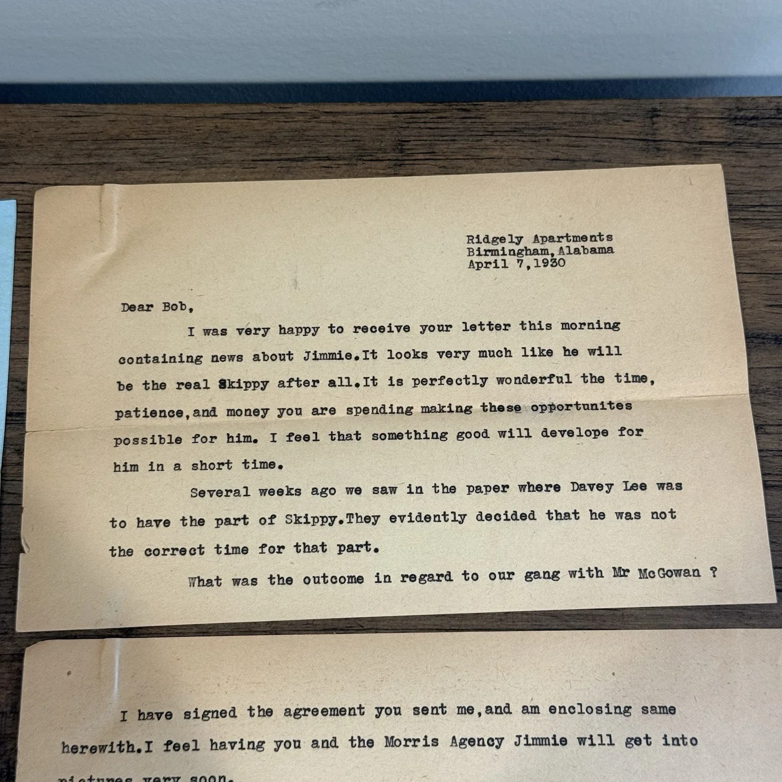 J. J. Peregoy — 1930 William Morris Agency Hollywood Letter Signed Film Contract Skippy, image 2