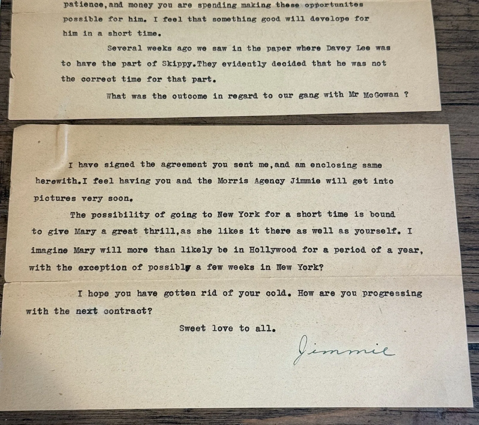 J. J. Peregoy — 1930 William Morris Agency Hollywood Letter Signed Film Contract Skippy, image 3