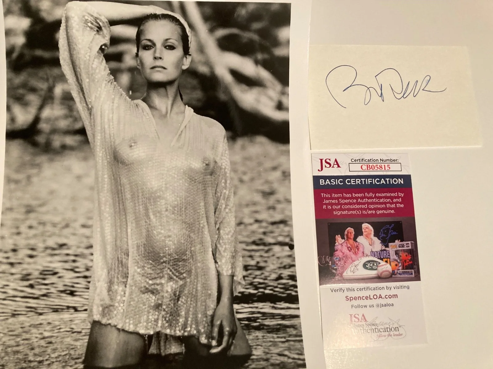 BO DEREK — BO DEREK signed 3x5 card "10", "TOMMY BOY", "BOLERO" JSA#CB05815