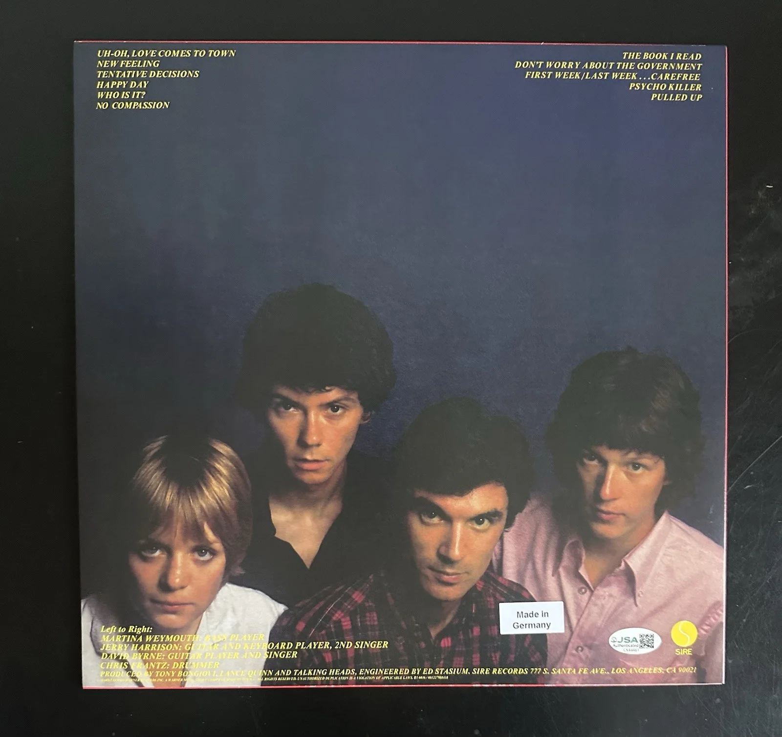 JERRY HARRISON SIGNED TALKING HEADS: 77’ VINYL RECORD ALBUM LP JSA COA, image 4