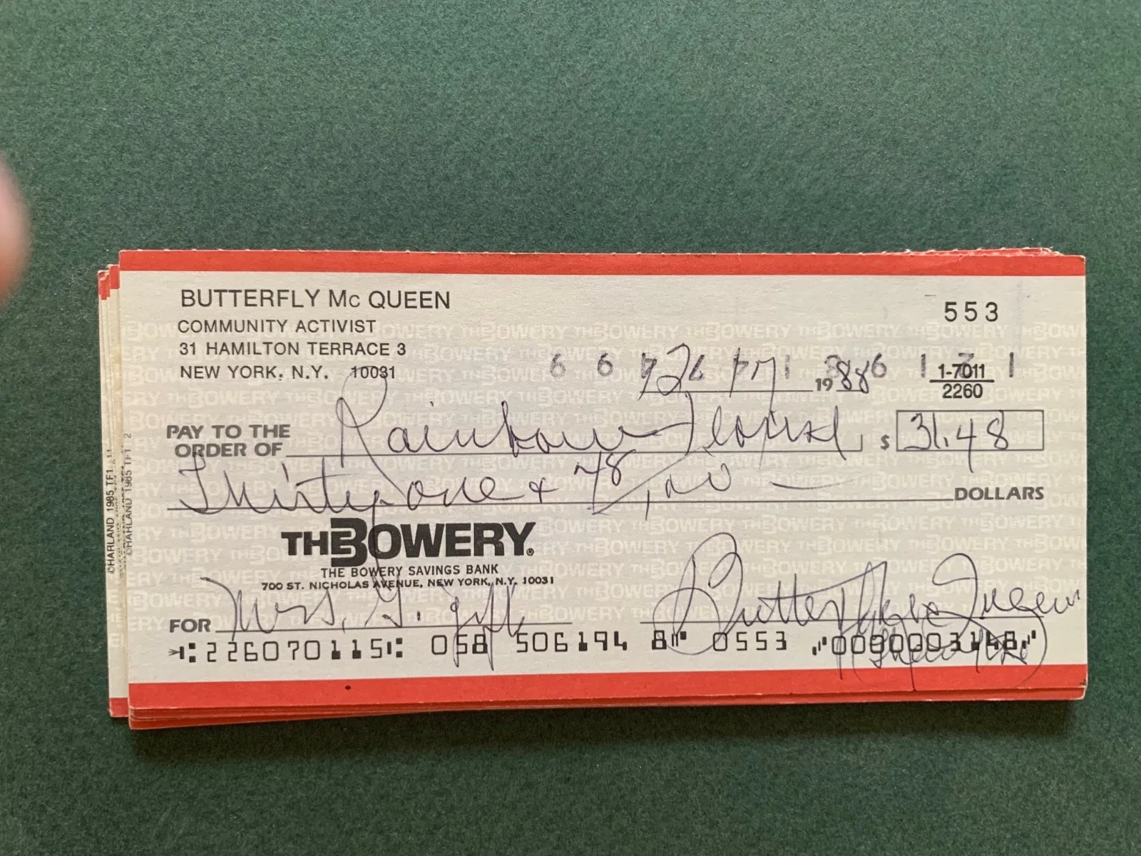 BUTTERFLY MCQUEEN check hand filled out and signed autograph GWTW, image 3