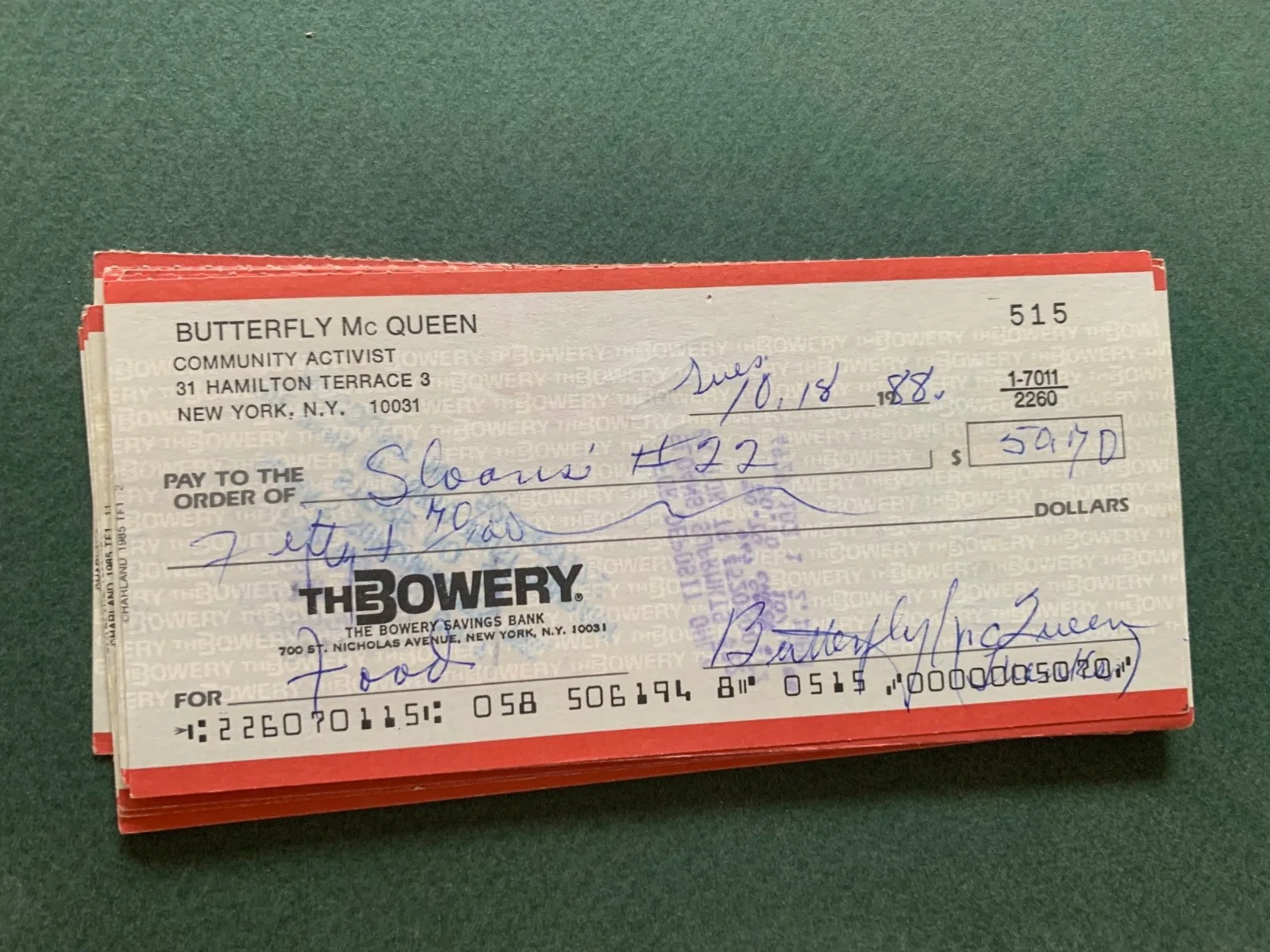 BUTTERFLY MCQUEEN check hand filled out and signed autograph GWTW, image 4
