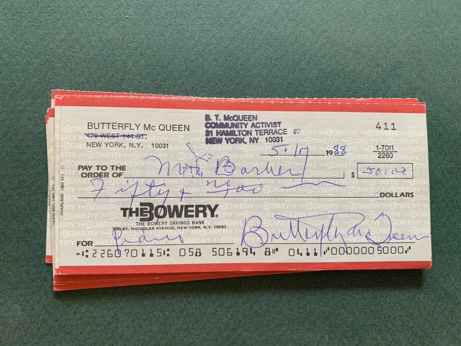 BUTTERFLY MCQUEEN check hand filled out and signed autograph GWTW, image 5