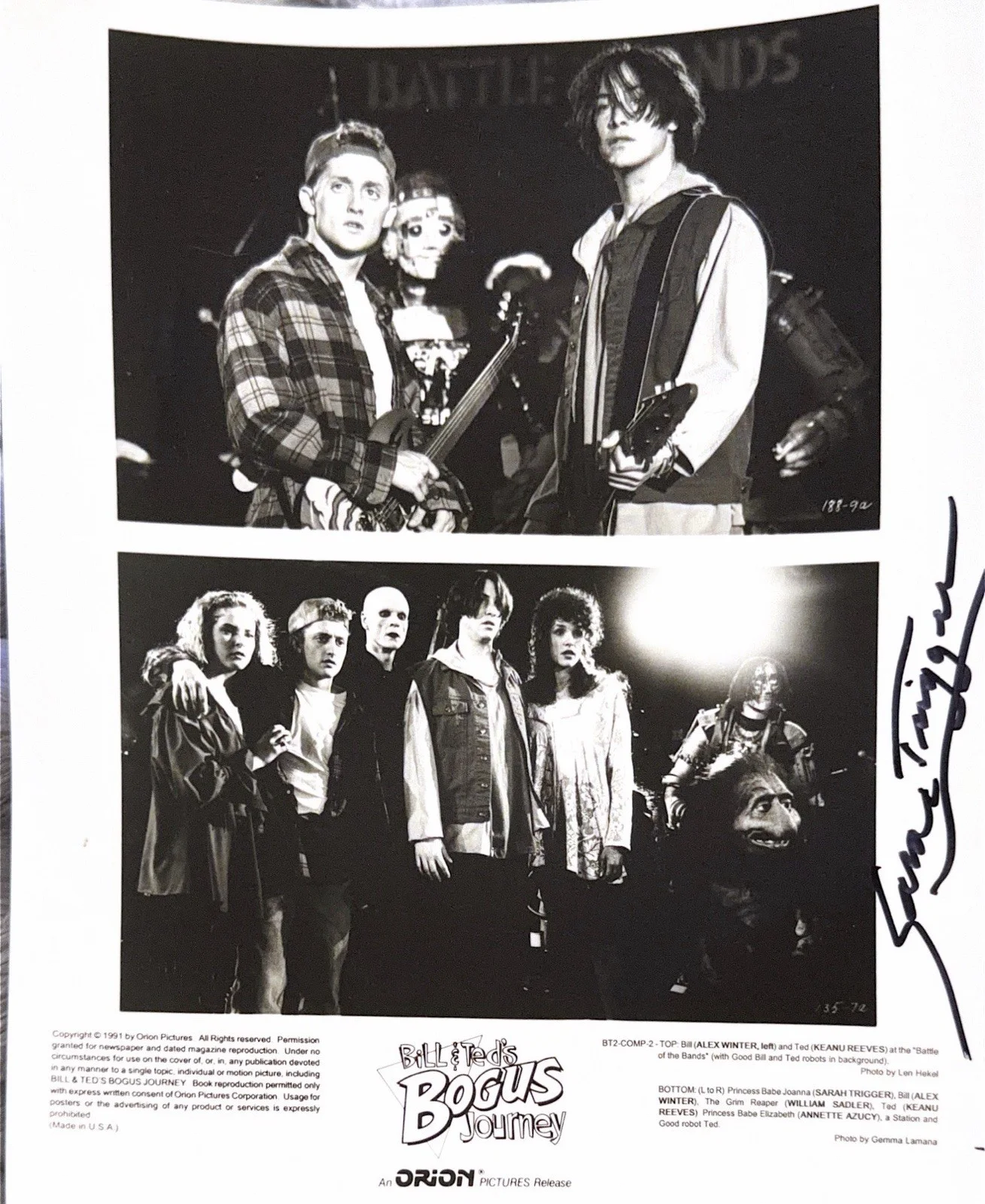 Sarah Trigger — ORIGINAL SARAH TRIGGER SIGNED “BILL & TED’S BOGUS JOURNEY” 8X10
