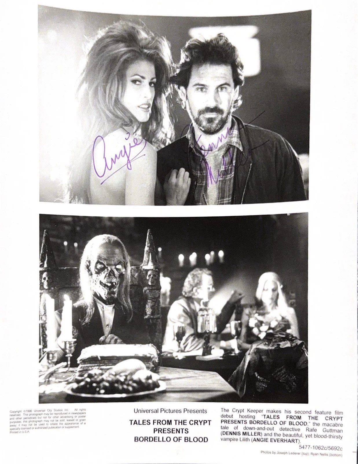 Dennis Miller & Angie Everhart — ORIGINAL ANGIE EVERHART & DENNIS MILLER SIGNED “BORDELLO OF BLOOD” 8X10 PHOTO
