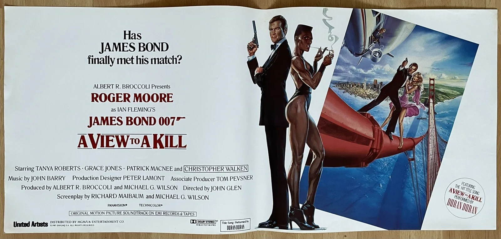 A VIEW TO A KILL 'JAMES BOND' 1985 ORIGINAL U.S. MOVIE POSTER NEAR MINT, изображение 3