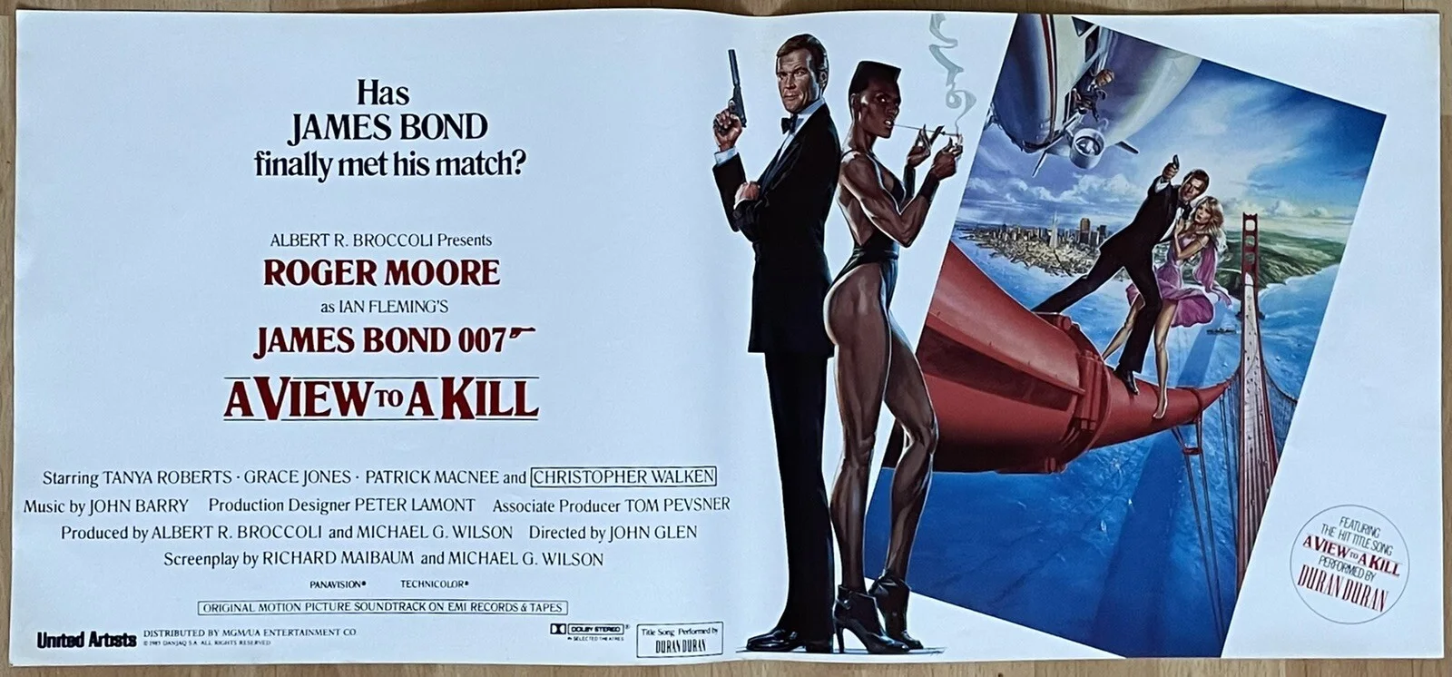 A VIEW TO A KILL 'JAMES BOND' 1985 ORIGINAL U.S. MOVIE POSTER NEAR MINT, изображение 4