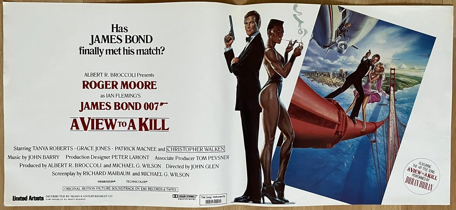 A VIEW TO A KILL 'JAMES BOND' 1985 ORIGINAL U.S. MOVIE POSTER NEAR MINT, изображение 5