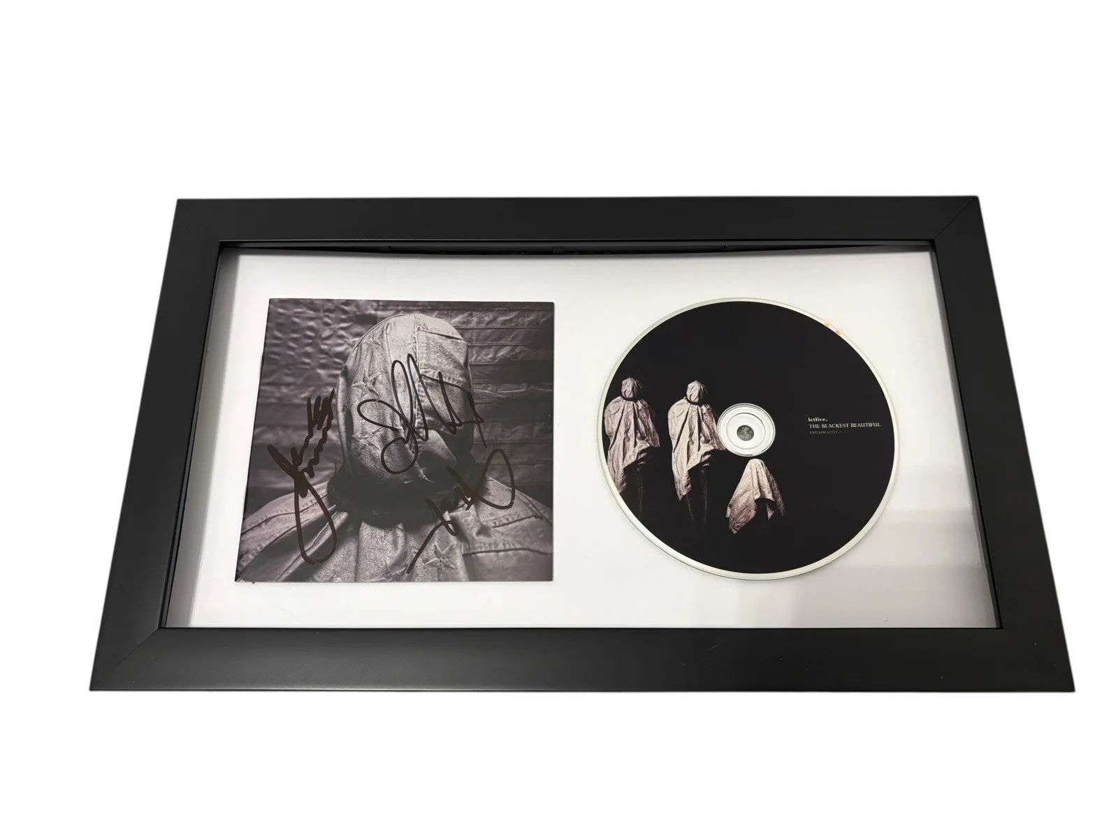 LETLIVE. SIGNED AUTOGRAPH BLACKEST BEAUTIFUL FRAMED CD JASON +2 w/ PROOF JSA COA, image 3