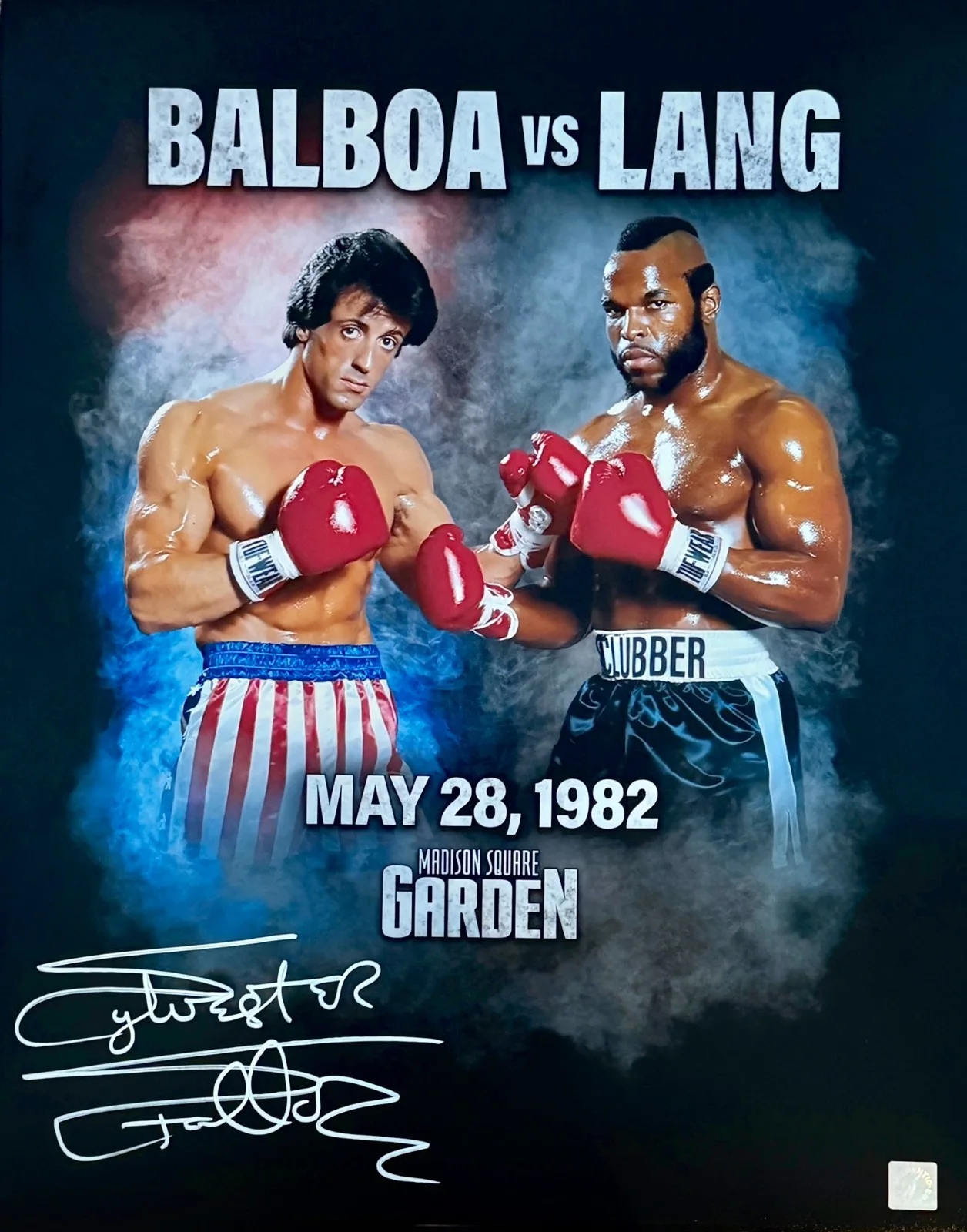 Sylvester Stallone — Sylvester Stallone Vs Lang Autographed ROCKY III MSG Fight 16x20 Photo ASI Proof