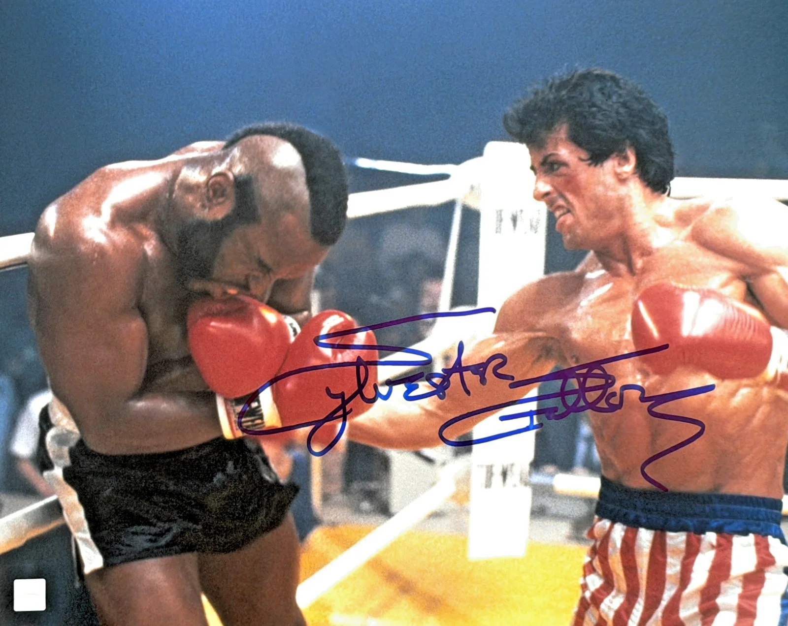 Sylvester Stallone — Sylvester Stallone Vs Clubber Lang Autographed ROCKY III 16x20 Photo ASI Proof