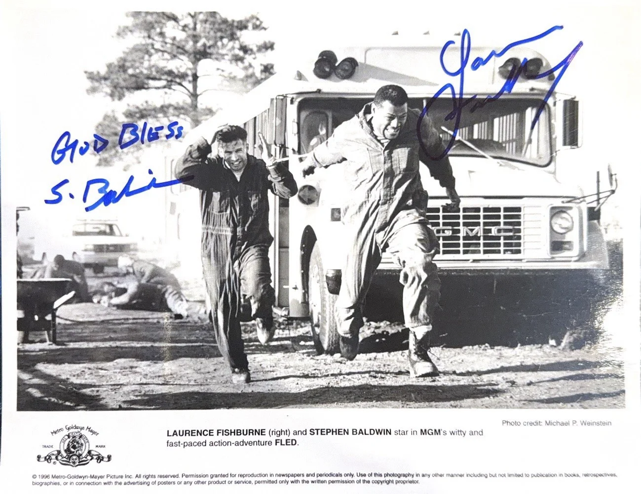 Stephen Baldwin & Laurence Fishburne — LAURENCE FISHBURNE & STEPHEN BALDWIN SIGNED “FLED” ORIGINAL PHOTO