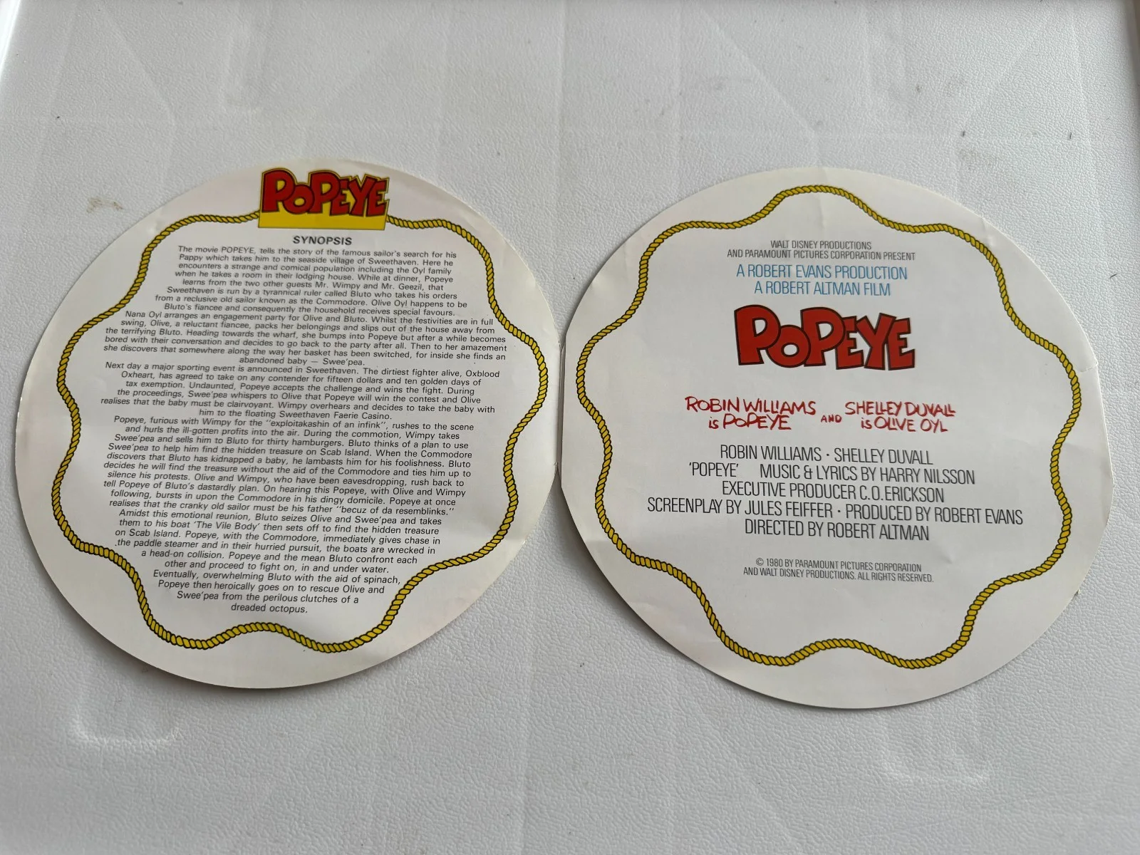 Walt Disney Movie Promo Circular Fold-Out Brochure 1980 - Popeye Robin Williams, изображение 2