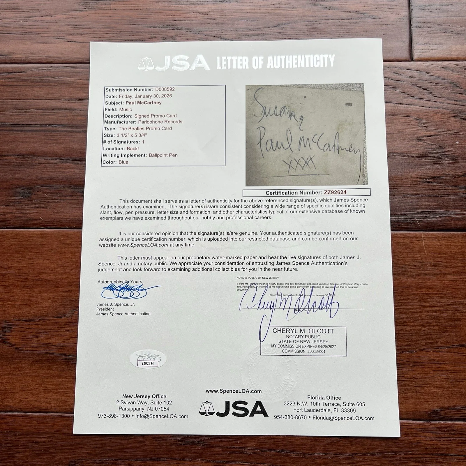 PAUL McCARTNEY * JSA Beatles Parlophone Promo Card AUTOGRAPH Set SIGNED by Paul, изображение 4