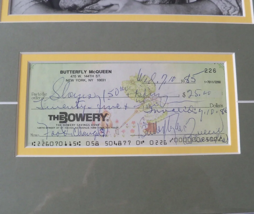 Butterfly McQueen — Butterfly McQueen signed check and photo matted COA Gone With The Wind, image 3