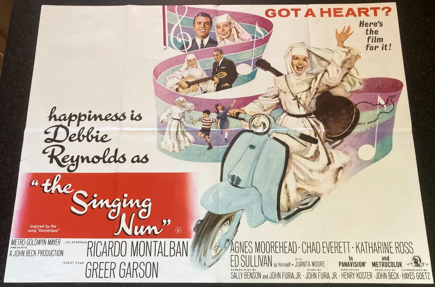 THE SINGING NUN 1966 Original Cinema UK Quad Movie POSTER Debbie Reynolds, изображение 2