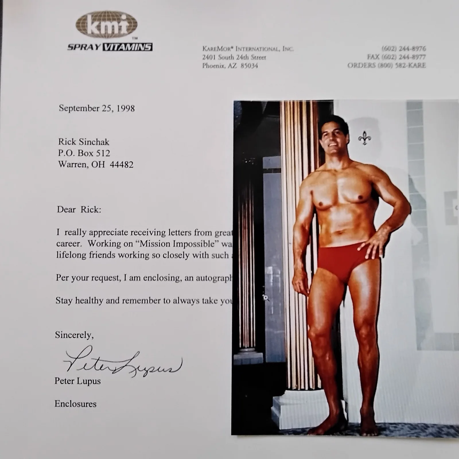 Peter Lupus SIGNED Letter Photo Movie TV Actor Mission: Impossible Police Squard, изображение 2