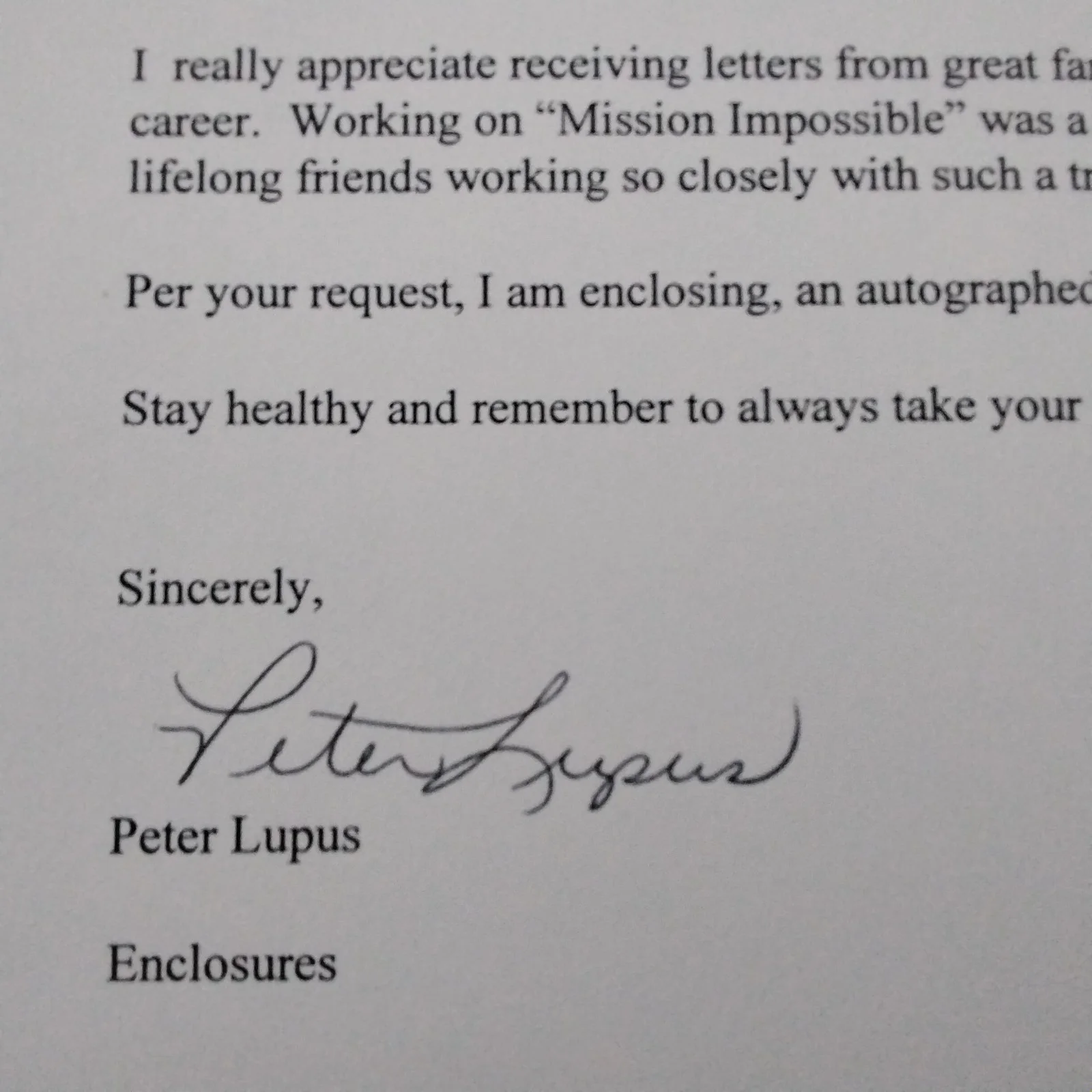Peter Lupus SIGNED Letter Photo Movie TV Actor Mission: Impossible Police Squard, изображение 3