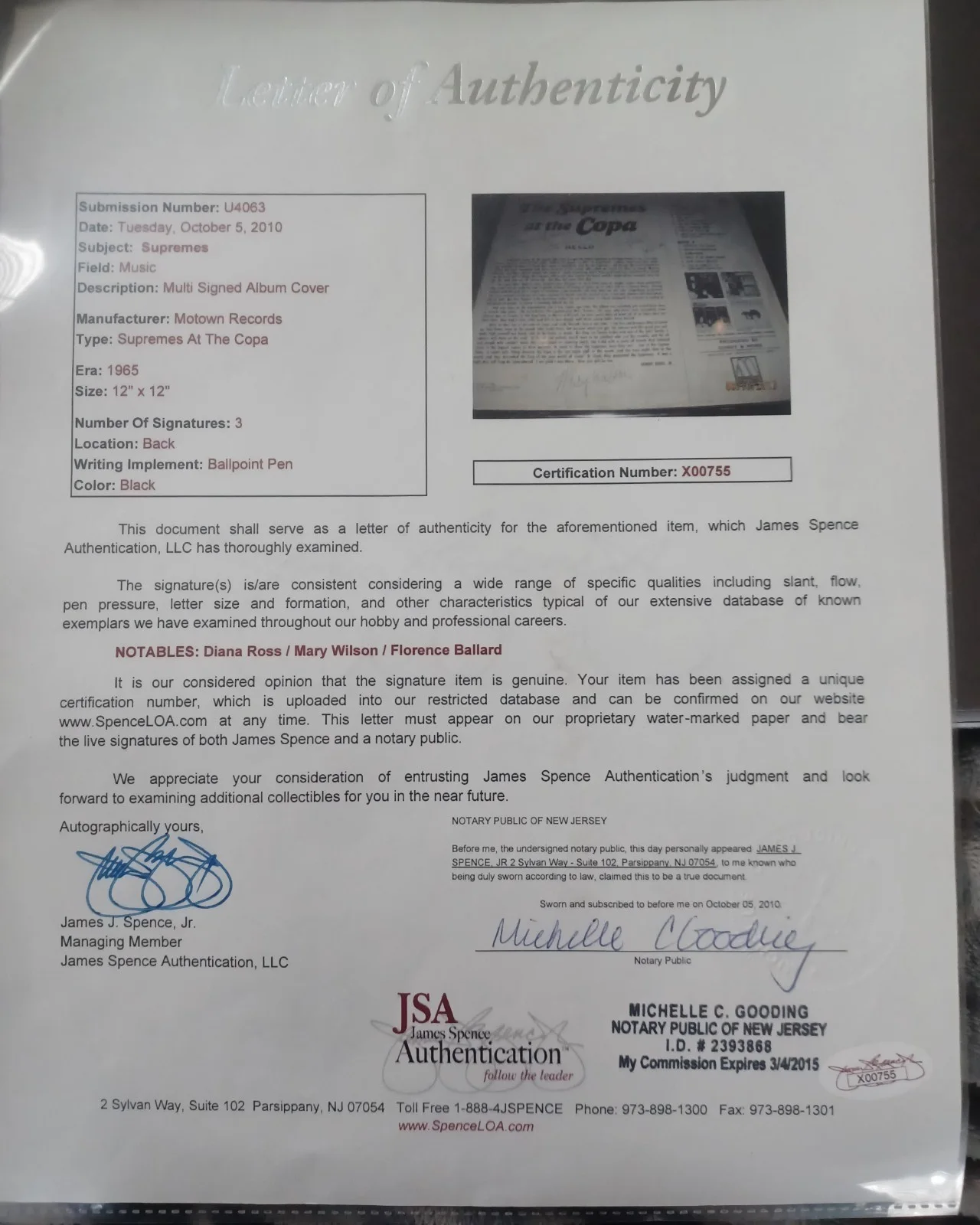 The Supremes Autograph Album JSA Certified. The Supremes Full Signature, изображение 5