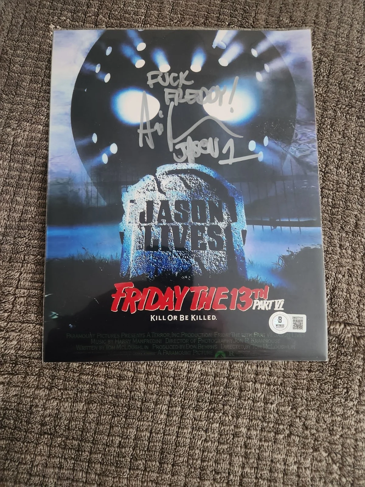 Jason 1 — Friday the 13th Part VI Jason Lives autographed Poster Beckett Authenticated, изображение 2
