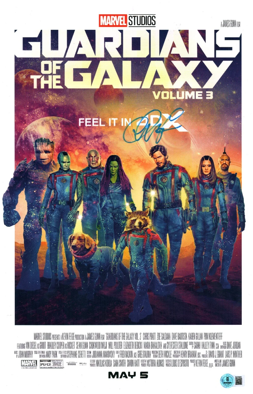 Chris Pratt — CHRIS PRATT SIGNED GUARDIANS OF THE GALAXY STARLORD 11X17 PHOTO BECKETT BAS COA