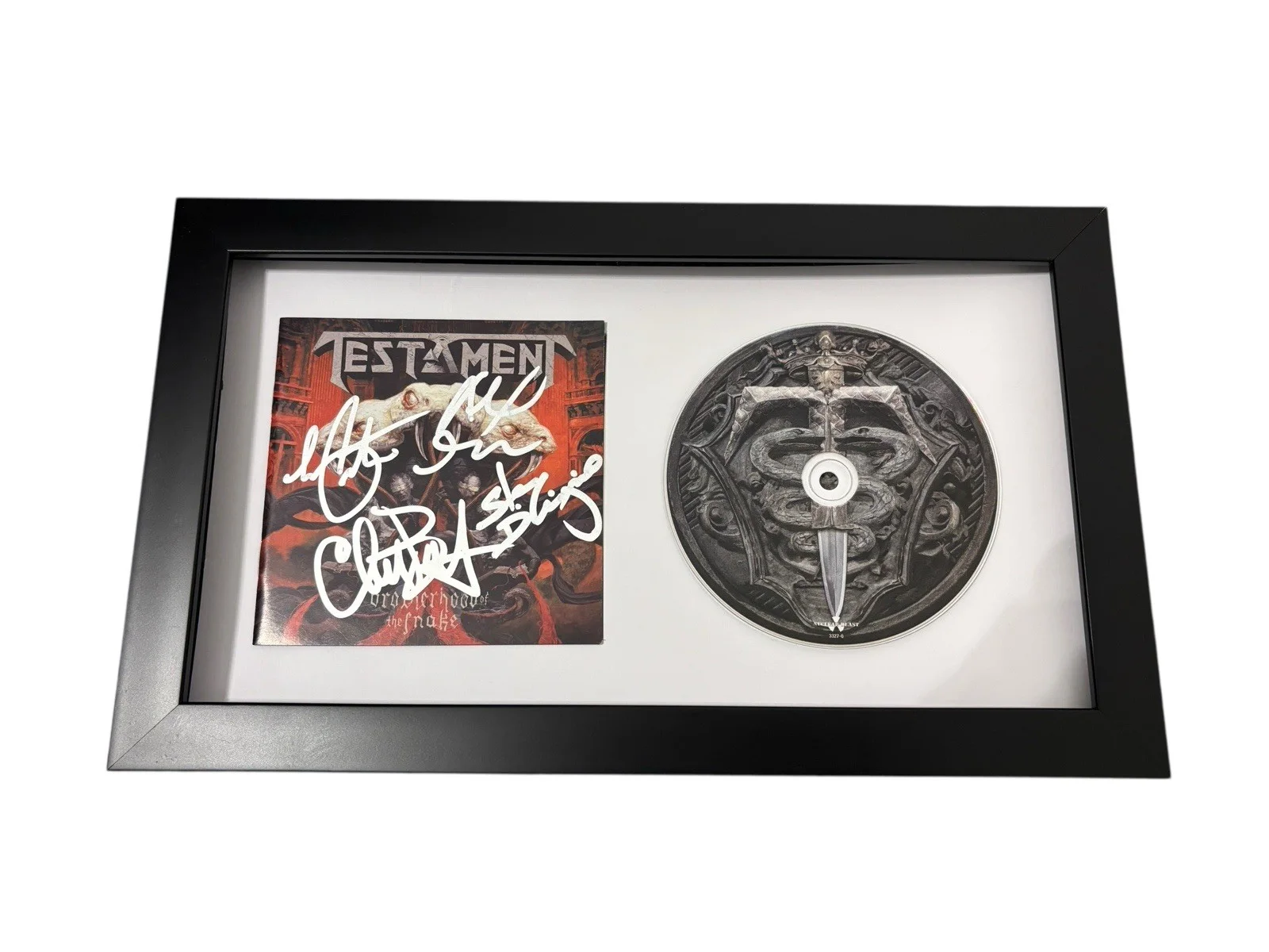 TESTAMENT SIGNED AUTOGRAPH BROTHERHOOD SNAKE FRAMED CD CHUCK +3 w/ PROOF JSA COA, image 3