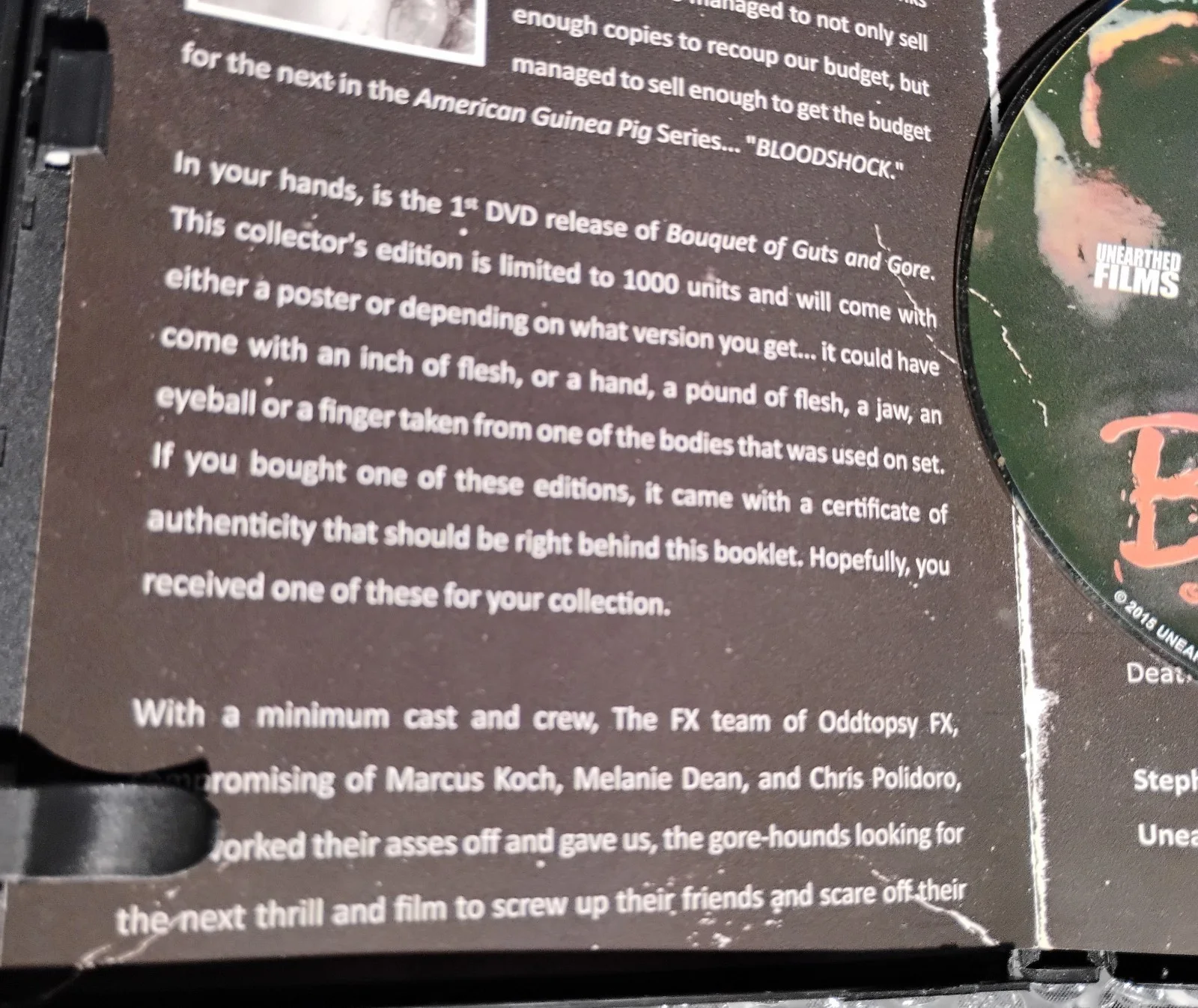 Stephen Biro, James Vanbebber, Scott Gabbey, Caitlyn Dailey, Rogi — American Guinea Pig: Bouquet of Guts and Gore Signed (x8) Limited Ed DVD, image 3