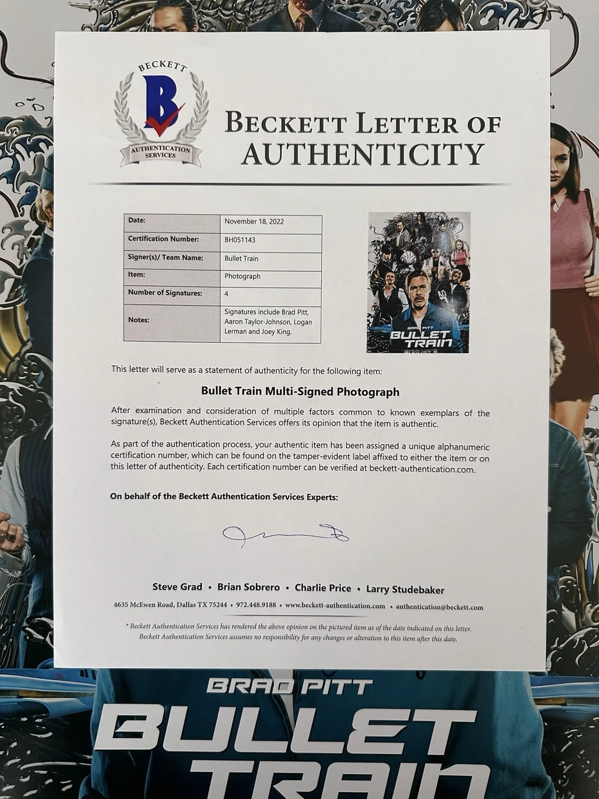 Rare Bullet train cast Signed Pitt, Johnson, Lerman, Joey King Beckett With LOA, image 4