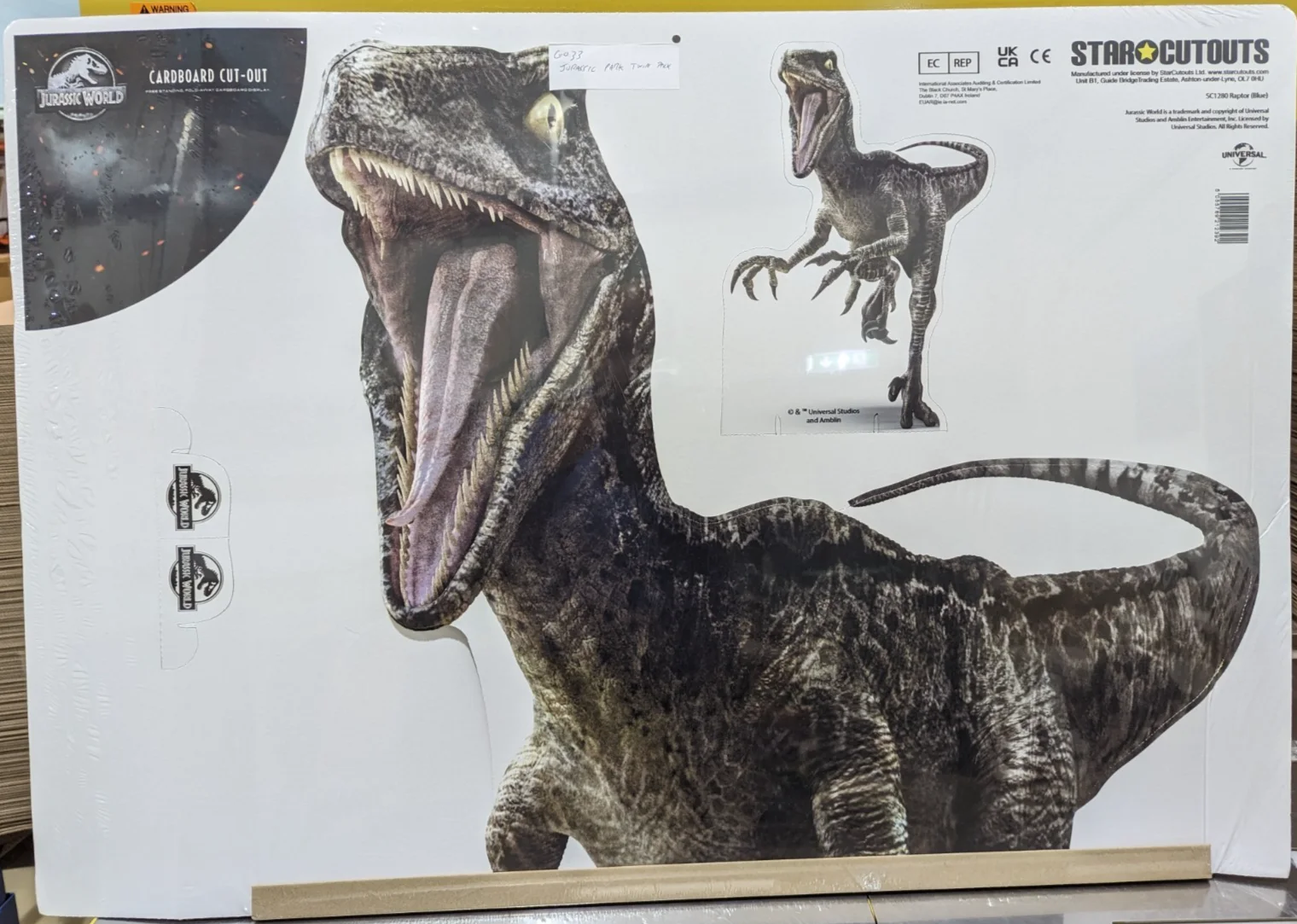 Raptor Blue and Jurassic Park Gate Cardboard Cutouts Set of 2 Standees *Damaged*, изображение 4