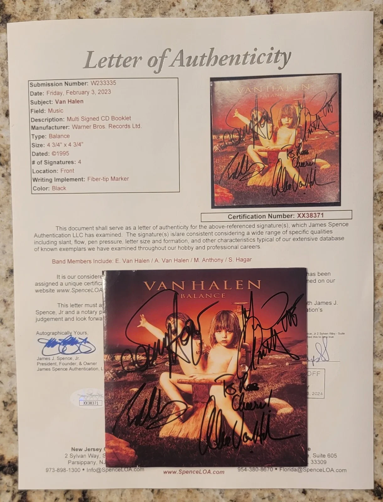 Van Halen Band Signed Eddie, Sammy + CD JSA LOA 12x16 Custom Matte W/Concert Tix, image 4