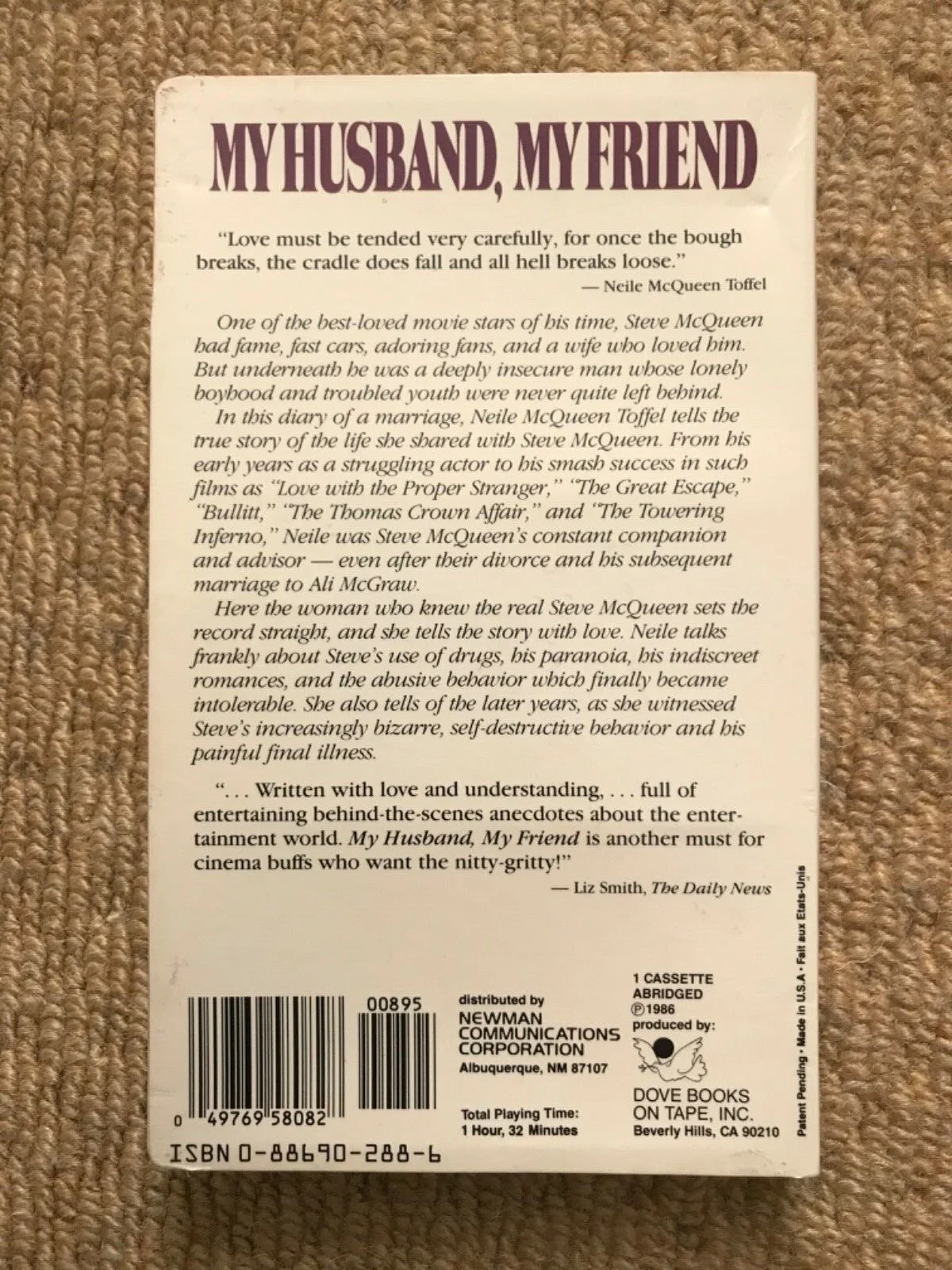 RARE Neile McQueen Toffel MY HUSBAND MY FRIEND Cassette Tape STEVE MCQUEEN Audio, изображение 2