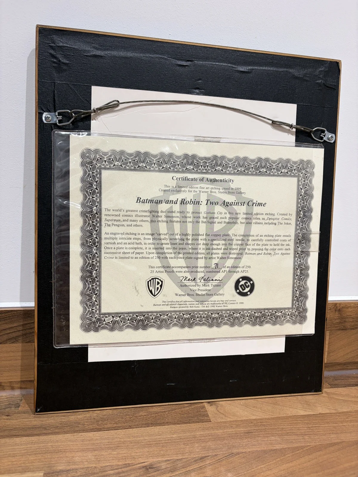 DC1999 Batman & Robin RARE Vintage Framed Etching #71/250 Auth’d by Mark Taliani, изображение 5