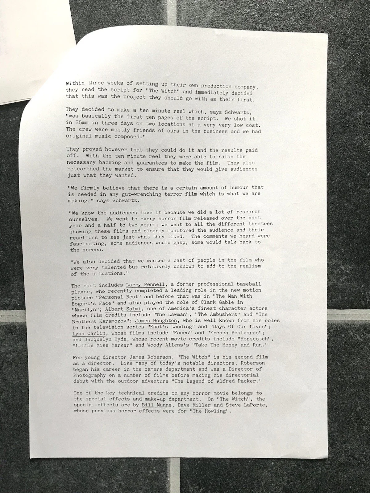 THE WITCH Original CULT HORROR Movie Film Press Kit JAMES HOUGHTON ALBERT SALMI, изображение 4
