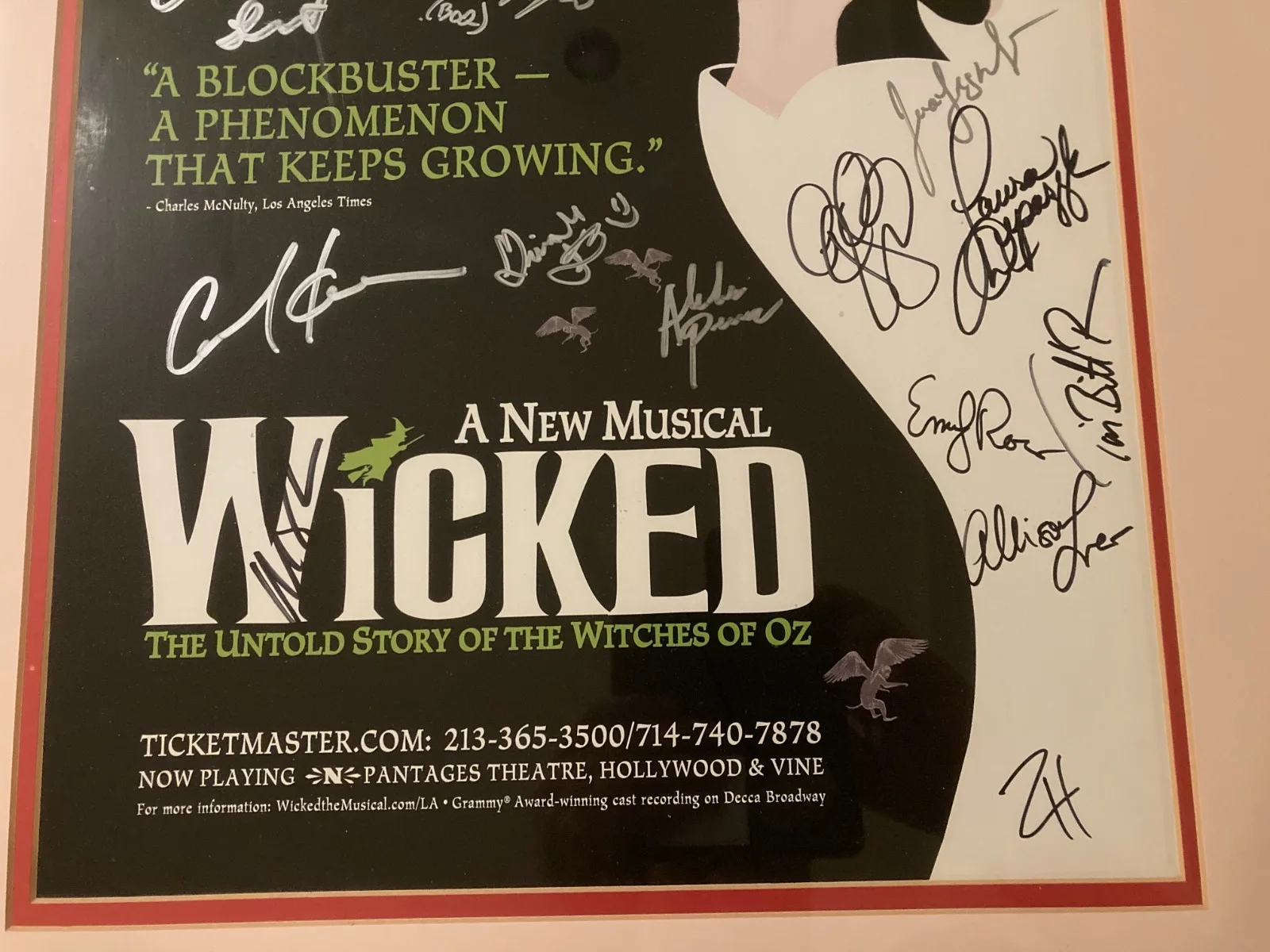 Cast — WICKED Broadway Cast Signed Poster 2007 -08 Pantages Theater, in 23 x 29" Frame, изображение 4