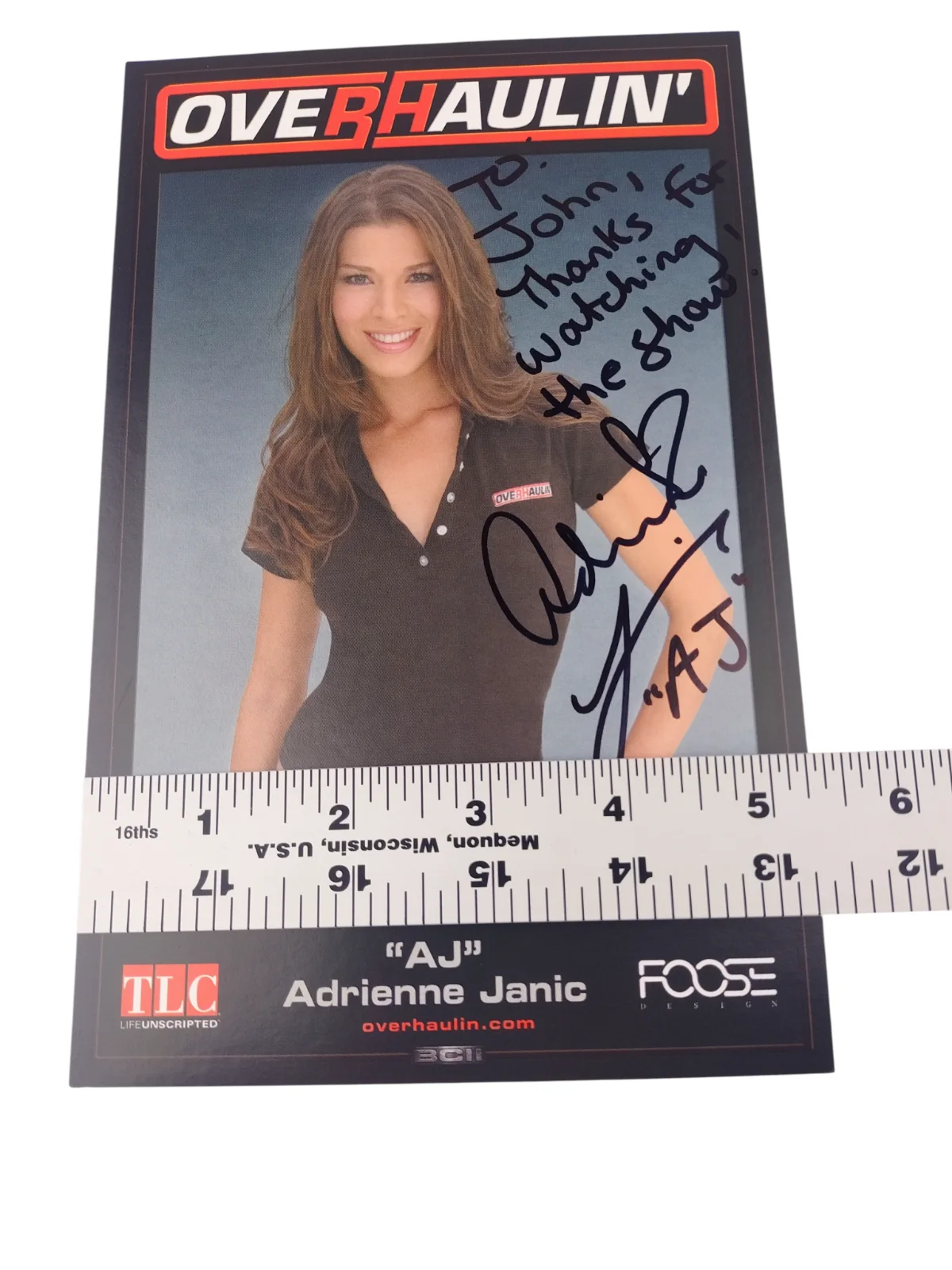 ADRIENNE JANIC — Adrienne Janic AJ Signed Autographed Overhaulin 5.5"x8.5" TLC Foose Postcard, изображение 2